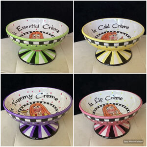 Mary Lester 2003 Meeva Ice Cream Sundae Dishes Footed Set Of 4 Retro RARE